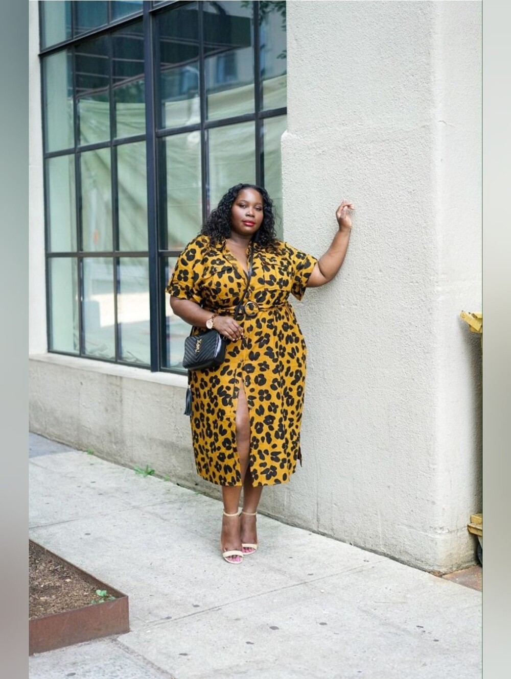 Who What Wear Mustard and Black Leopard Midi Safari Utility Shirt Dress - Picture 2 of 11